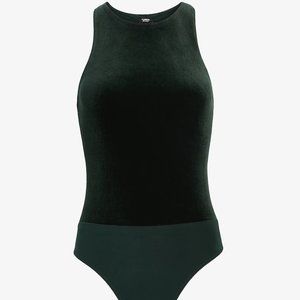 Express NWT Body Contour Velvet High Neck Back Cutout Thong Bodysuit sz L